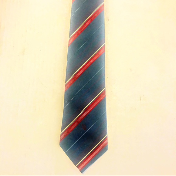 CHRISTIAN DIOR Luxury Tie Slate Blue Tan Red Stripe Tie Paris New York  3.25” - Picture 12 of 13